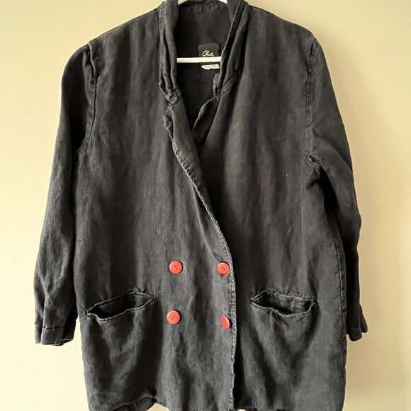 Vintage Oversized Black Pure Linen Double breasted Jacket/Blazer from 90s - Picture 6 of 9